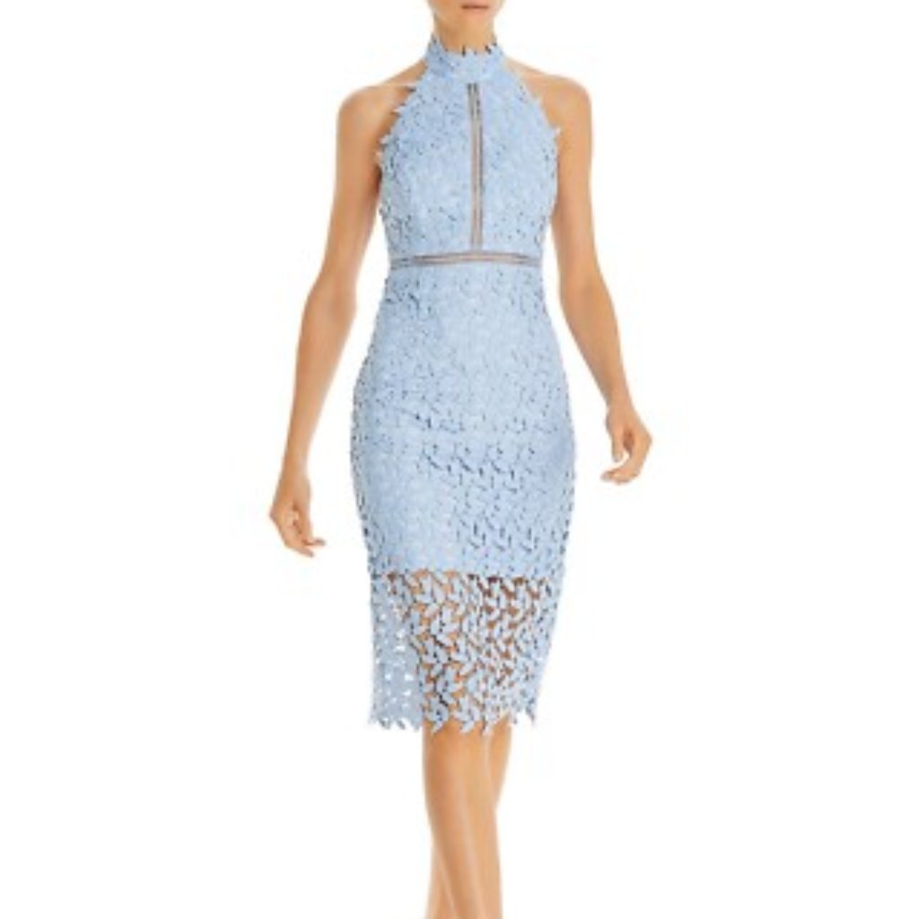 Bardot Blue Lace Dress 8 Medium Midi Pencil
